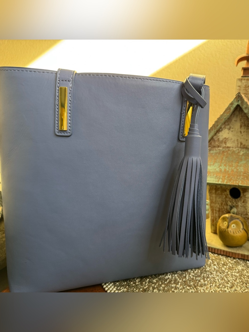 Leather Purse / Tote w Wristlet RFID Blocking, Periwinkle | Joy & Iman